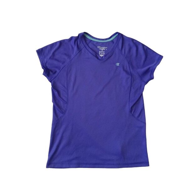 Champion Purple V-Neck Short Sleeve PowerTrain Workout T-Shirt Women's Medium - Picture 1 of 12